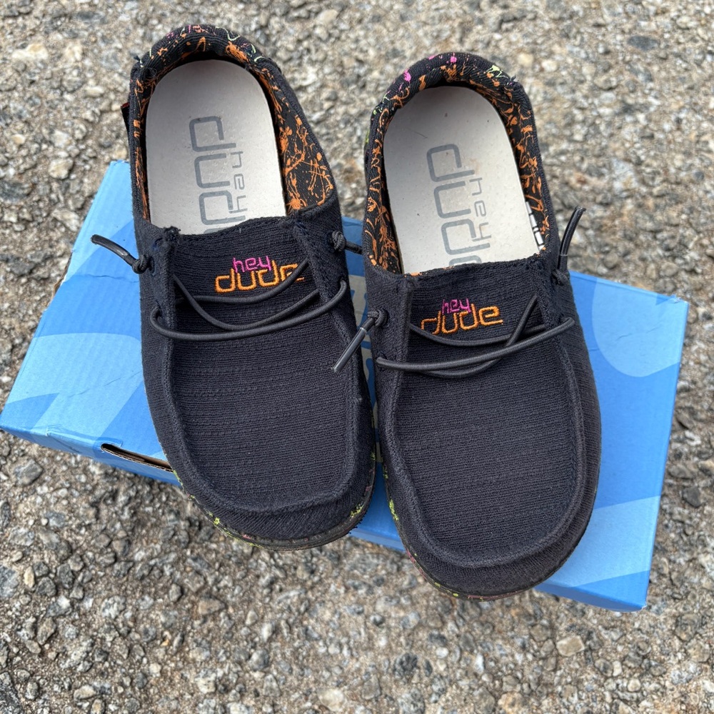 Hey Dude Black and Orange Youth Shoes